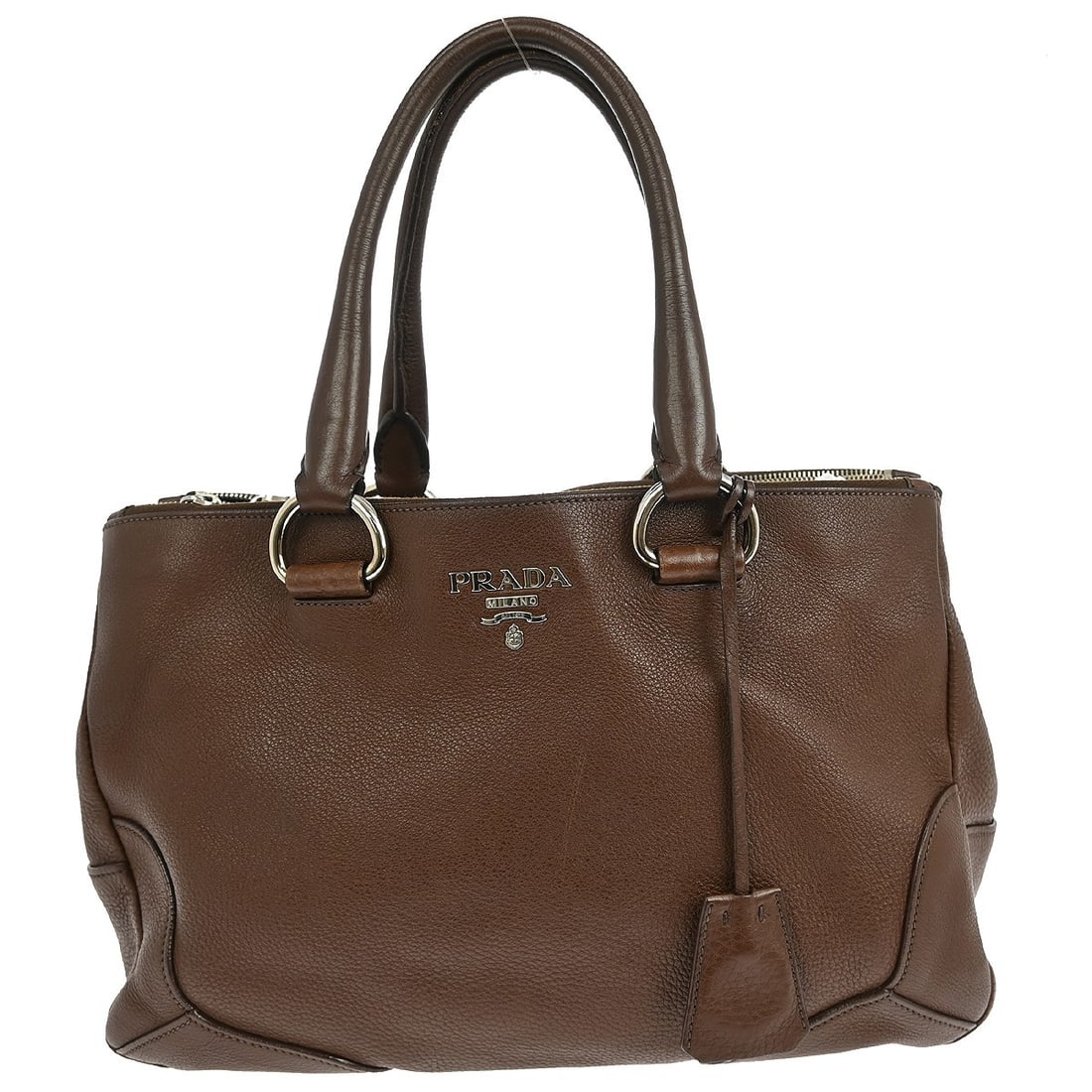 PRADA Brown Nylon Leather Tote Handbag BN1712 Italy (1 of 13)