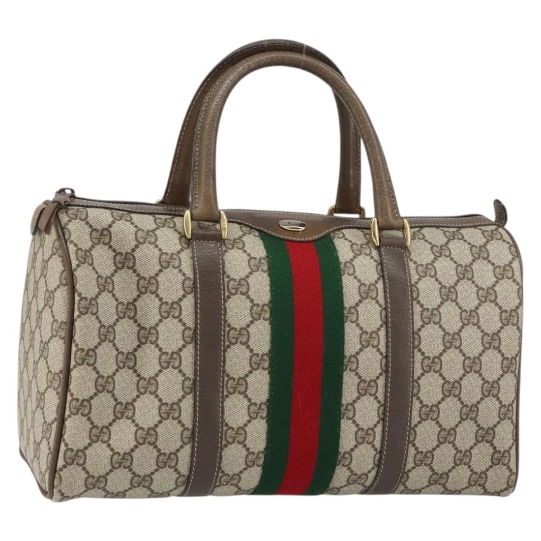 GUCCI GG Supreme Sherry Hand Bag Beige Gold PVC Italy Auth 69 02 007 (1 of 18)