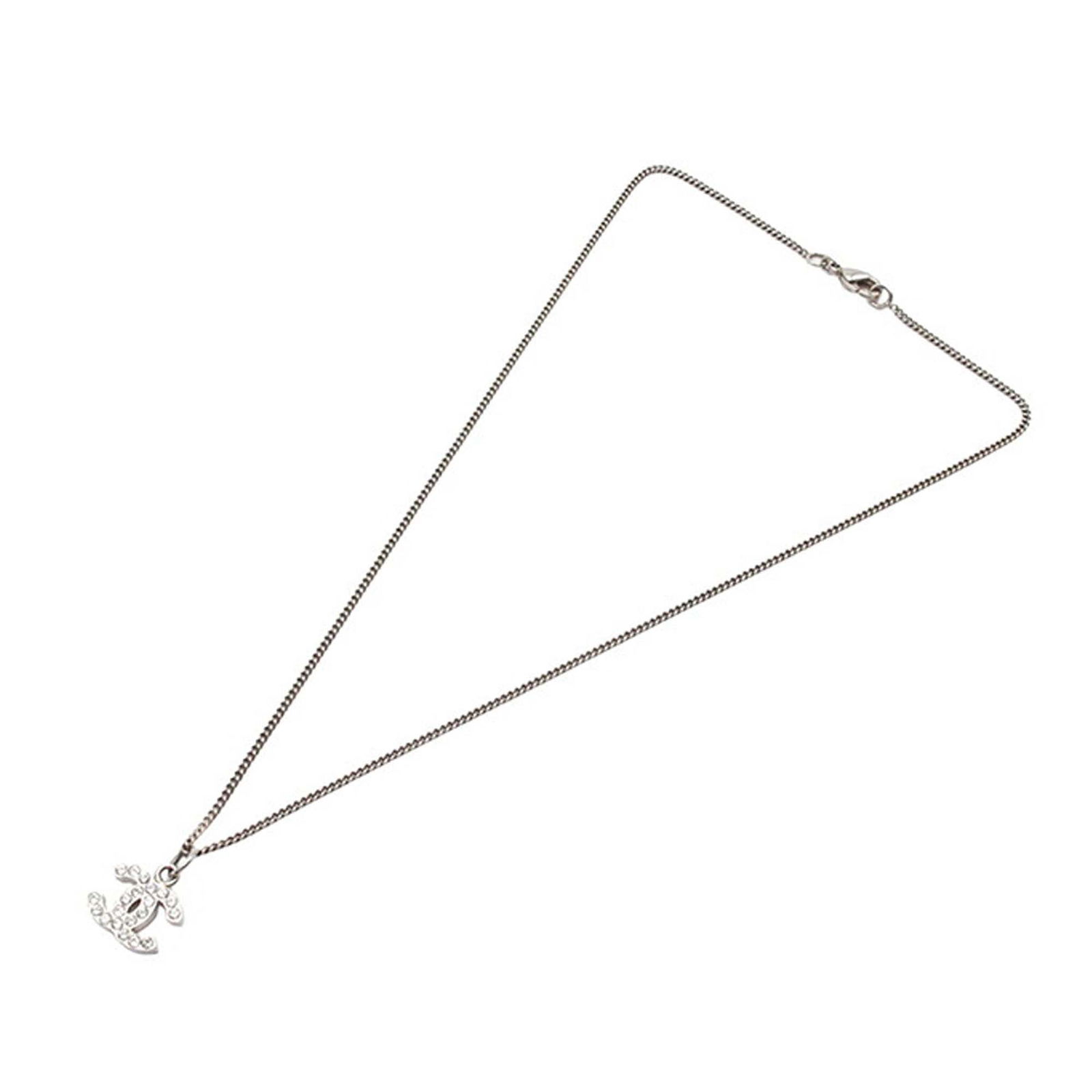 Chanel CC Motif Silver Tone Metal Necklace with Rhinestone Pendant (1 of 7)