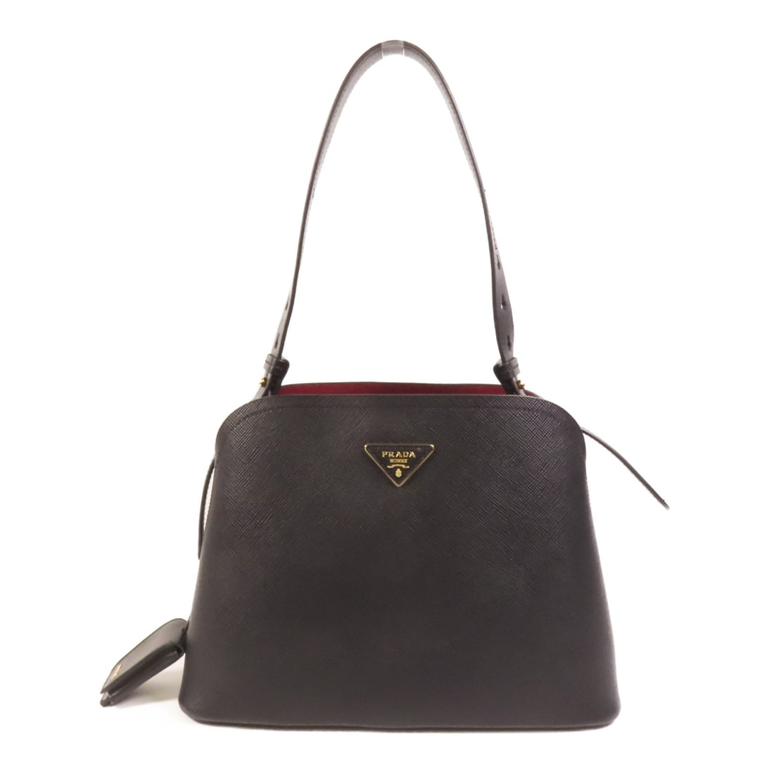 Black Saffiano Leather Prada 1BA251 Shoulder Bag with Gold Hardware: Black Saffiano Leather Prada 1BA251 Shoulder Bag with Gold Hardware This Prada 2-way shoulder bag features black Saffiano leather and gold-tone hardware. Crafted in Italy, it offers versatility with b