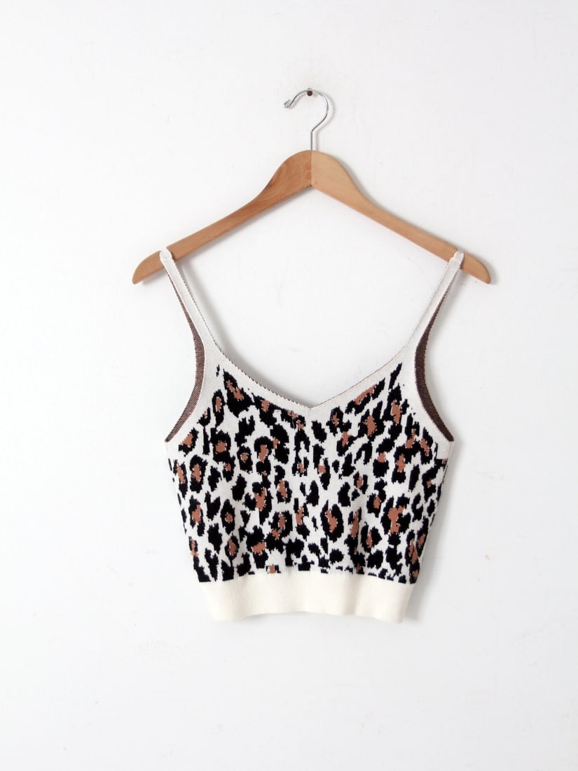 Vintage Leopard Print Knit Crop Tank Top S/M (1 of 7)