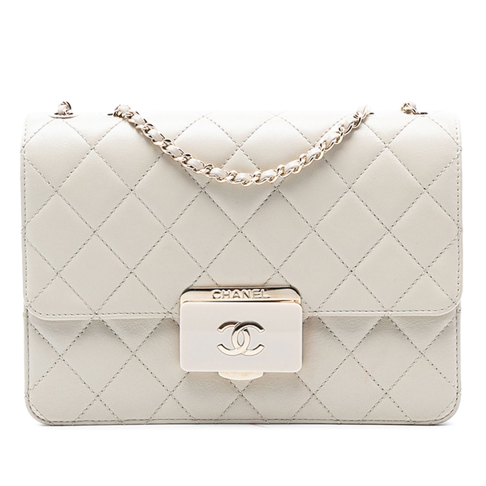 Chanel White Quilted Lambskin Beauty Lock Flap Crossbody Bag (1 of 7)