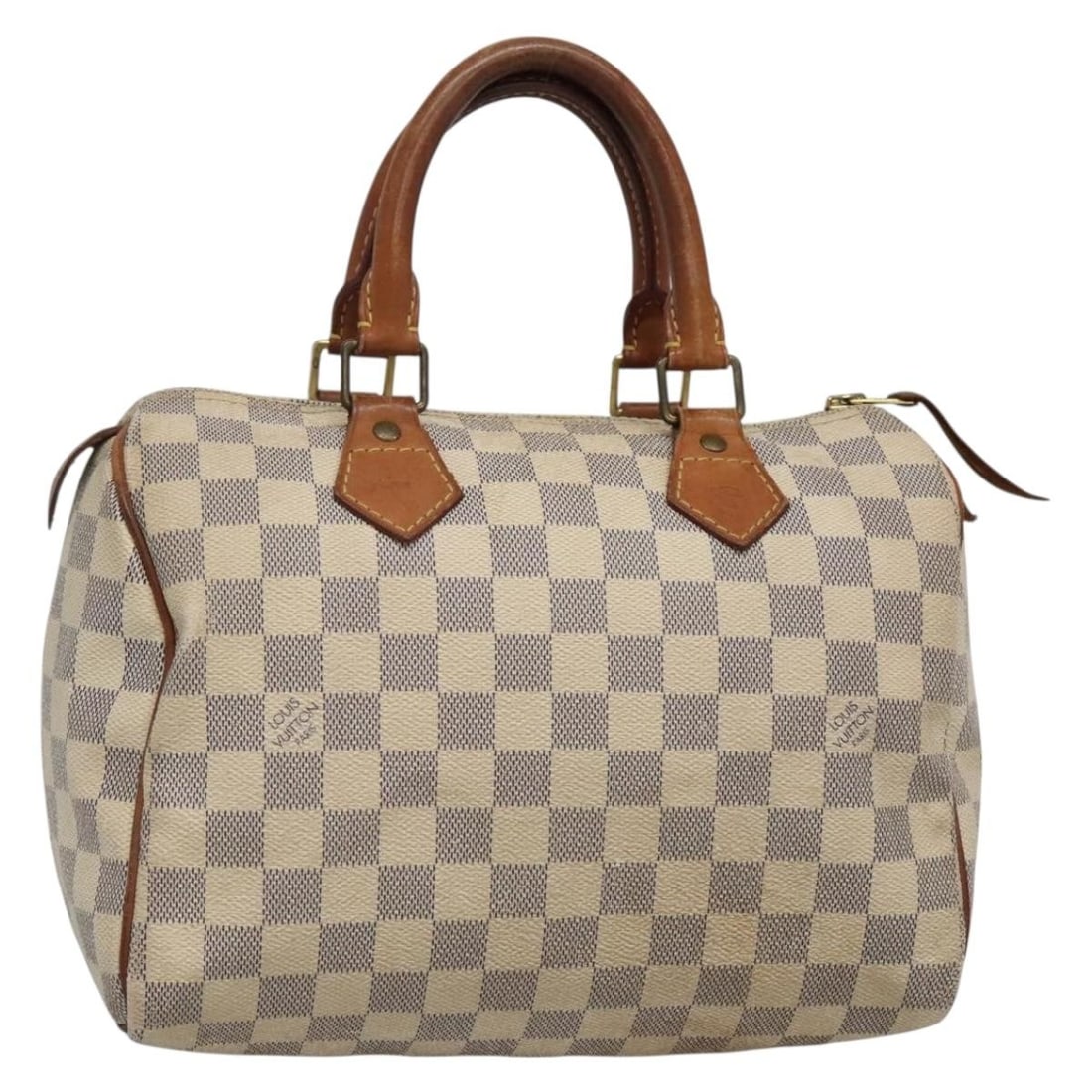 Damier Azur Speedy 25 handbag by Louis Vuitton: Damier Azur Speedy 25 handbag by Louis Vuitton This pre-owned Louis Vuitton Damier Azur Speedy 25 handbag features a classic design with multicolour accents. It shows signs of use, including surface l