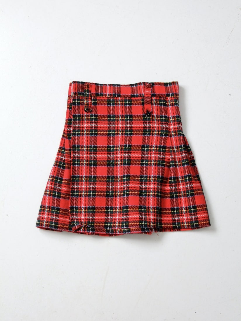 Vintage Red Black Plaid Kilt Wrap Skirt A-Line Style (1 of 11)