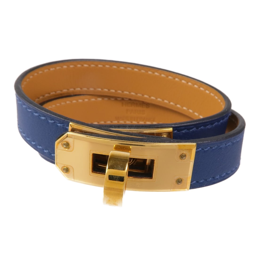 HERMES Kelly Double Tour Bracelet Navy Calfskin Leather France (1 of 13)