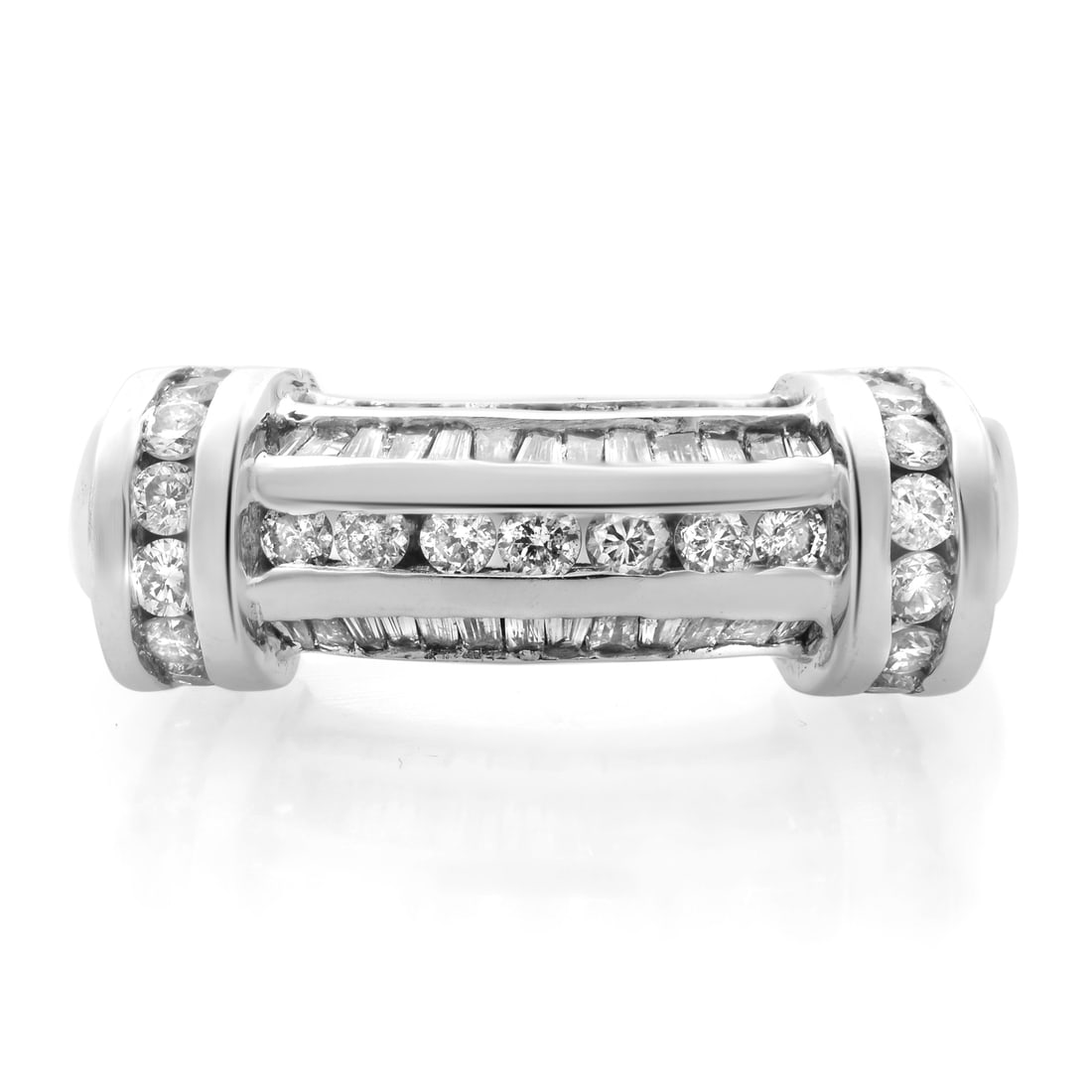 Rachel Koen 14K White Gold 1.00Cttw Baguette Round Diamond Ring Size 6.5 (1 of 6)