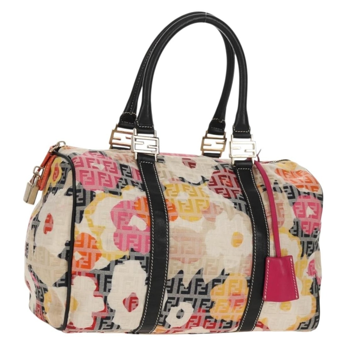 Fendi Multicolor Zucchino Canvas Boston Bag with Gold Accents and Accessories (1 of 18)