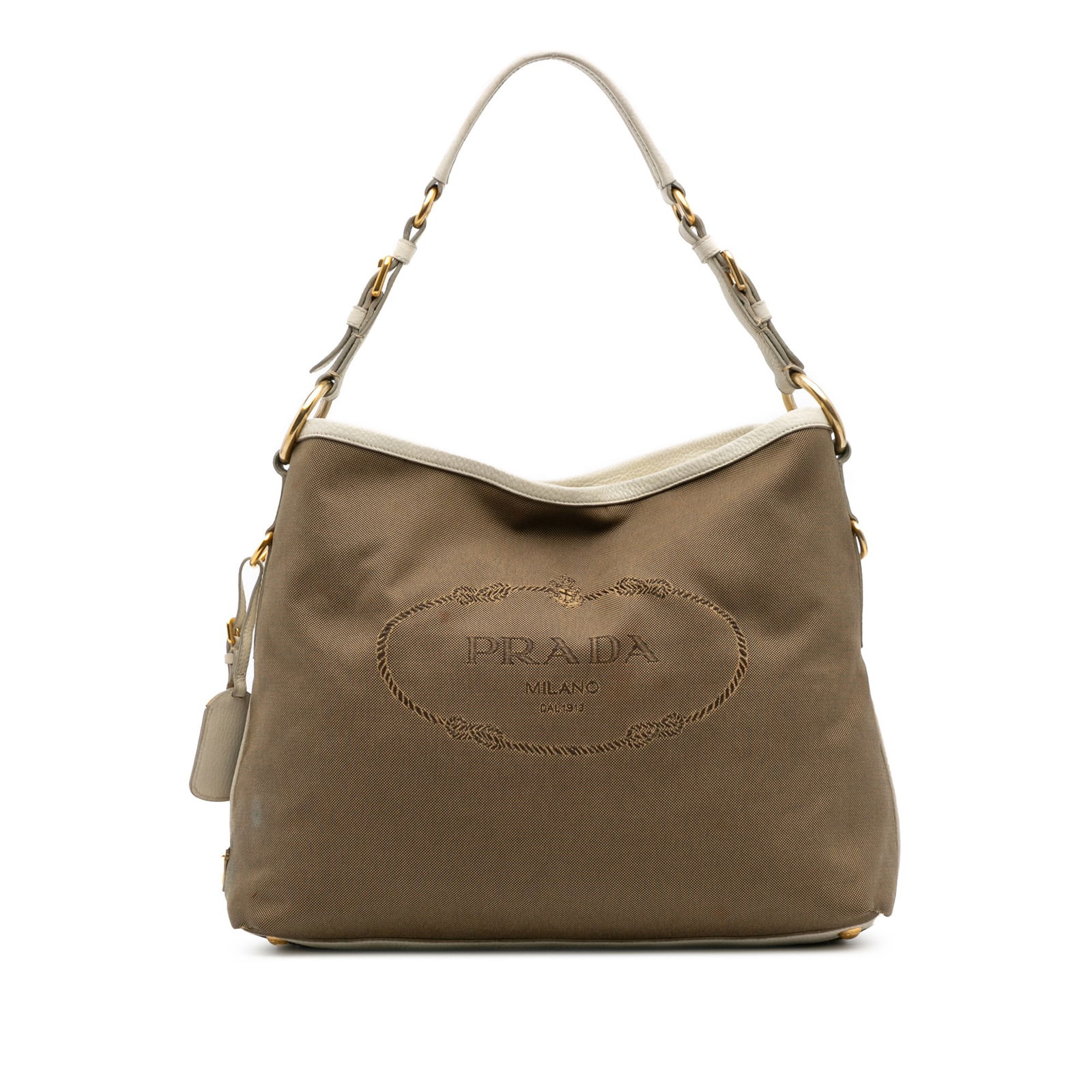 Prada Canvas Canapa Logo Brown Shoulder Bag: Prada Canvas Canapa Logo Brown Shoulder Bag The Prada Canvas Canapa Logo Shoulder Bag is a stylish and functional accessory, crafted from durable canvas with elegant leather trim. It features a flat l