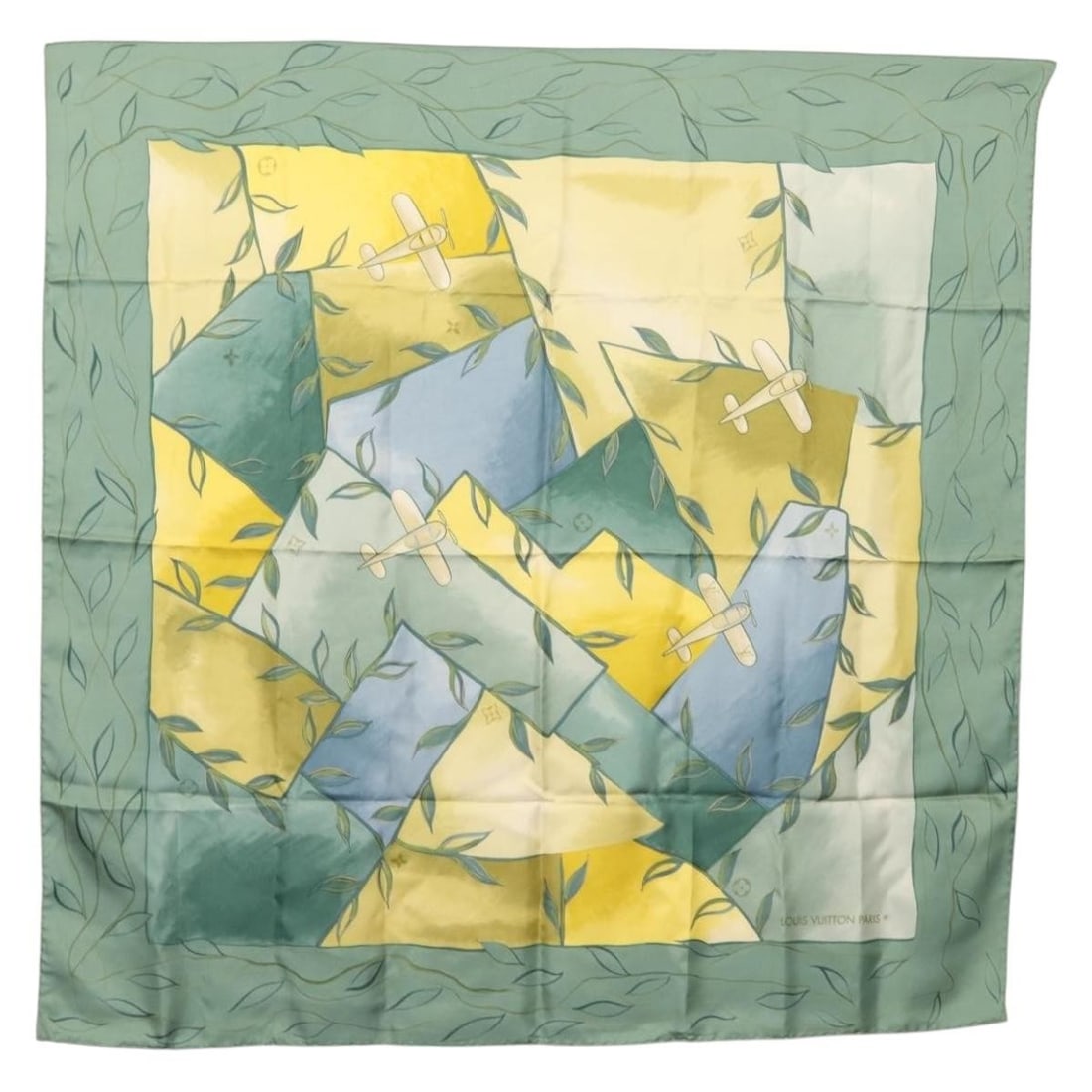 LOUIS VUITTON Green Silk Scarf Made in Italy BA6485 (1 of 13)