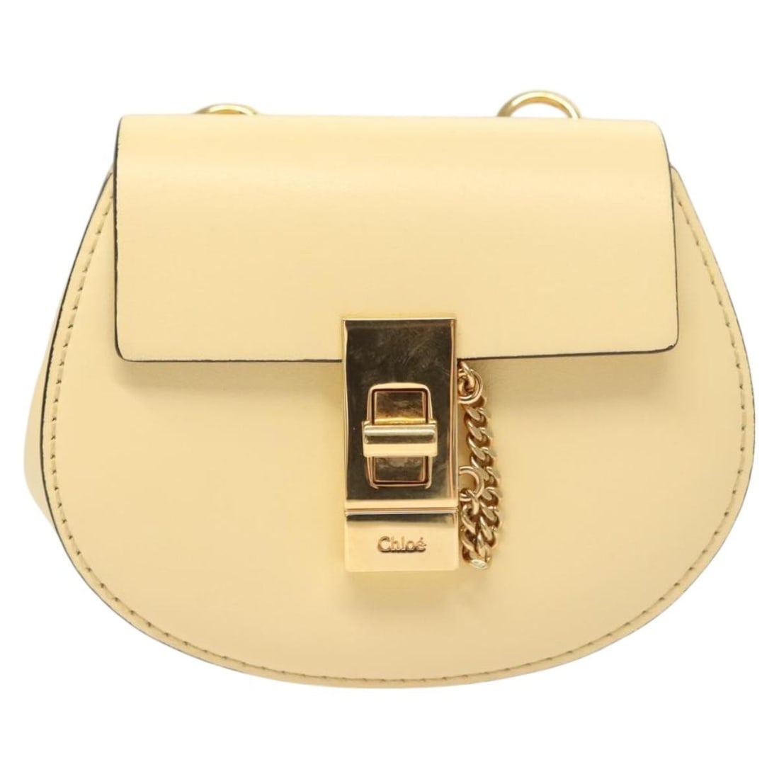 Beige Drew Backpack Purse by Chloe with Crossbody Strap: Beige Drew Backpack Purse by Chloe with Crossbody Strap This Chloe Drew crossbody backpack features a beige exterior with subtle rubbing and minor stains on the outer surface. The shoulder strap and m