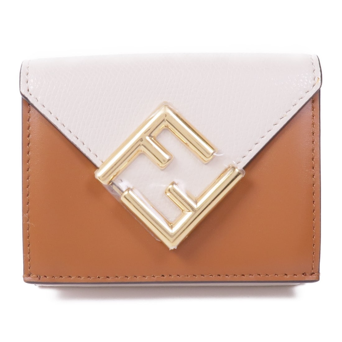 FENDI Tri-Fold Wallet 8M0395 White Brown Calfskin Leather (1 of 18)