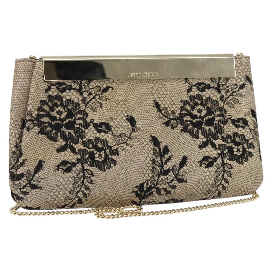 Jimmy Choo Beige Black Leather Chain Shoulder Bag Auth BA8789 (1 of 18)