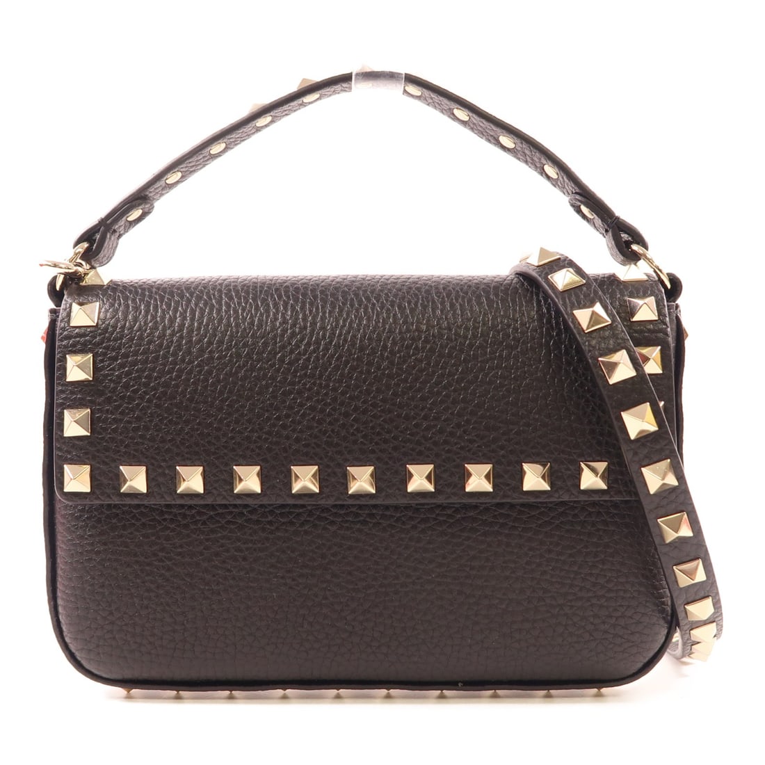 Valentino Rockstud Mini Shoulder Bag Black Calfskin Leather: Valentino Rockstud Mini Shoulder Bag Black Calfskin Leather Elevate your accessory collection with the Valentino Rockstud Mini Bag, a chic 2-way shoulder bag crafted from luxurious calfskin leather. T