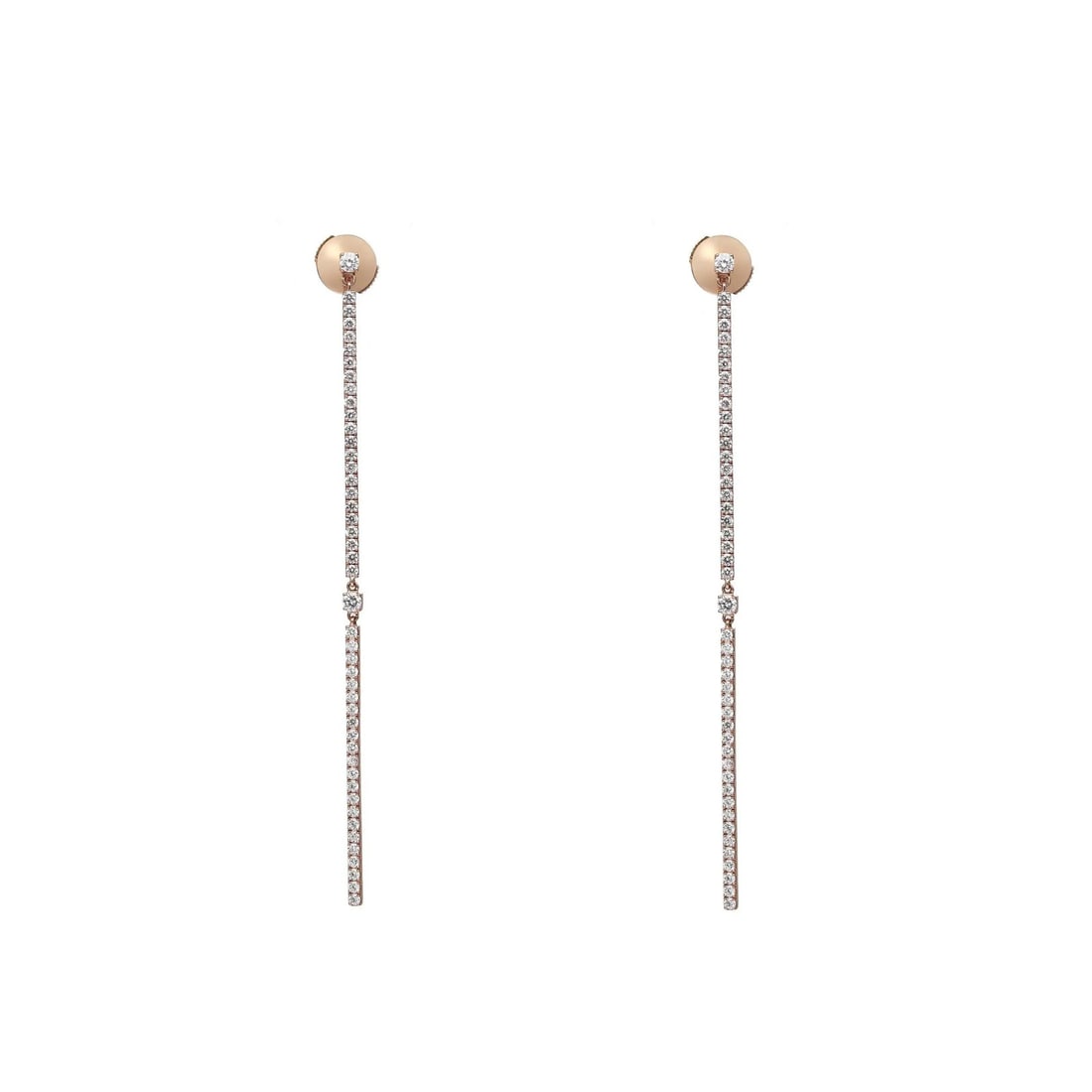 Messika 1.26ct 18K Rose Gold Gatsby Diamond Drop Earrings: Messika 1.26ct 18K Rose Gold Gatsby Diamond Drop Earrings Introducing the exquisite Messika 2 Barrettes Gatsby long drop earrings, expertly crafted in luxurious 18K rose gold. These stunning earrings