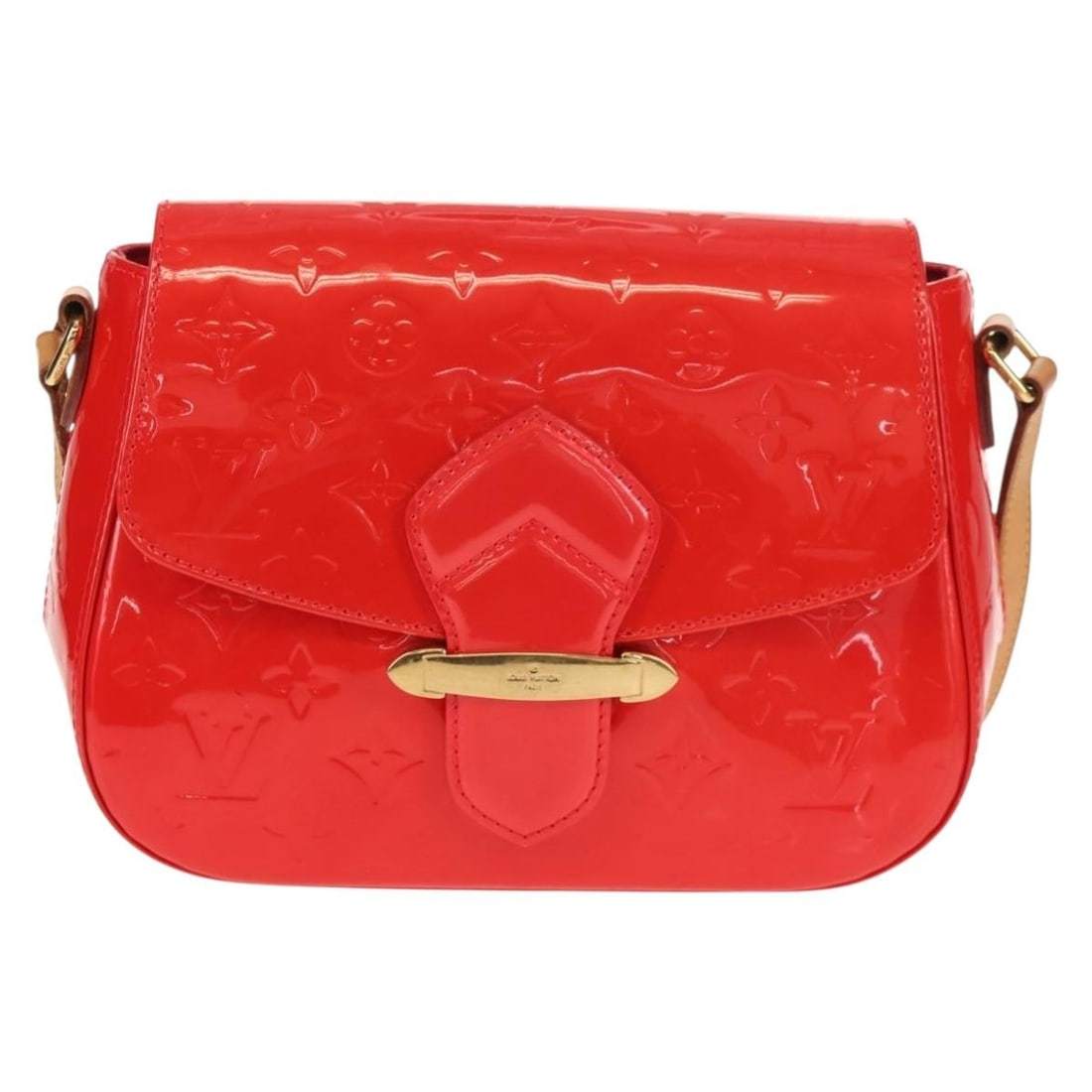 Bell Fleur PM Shoulder Bag in Rouge Grenadine Vernis by Louis Vuitton: Bell Fleur PM Shoulder Bag in Rouge Grenadine Vernis by Louis Vuitton This pre-owned Louis Vuitton Vernis Bell Fleur PM shoulder bag in Rouge Grenadine features a stylish design crafted for women. The