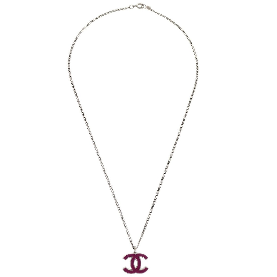 Chanel Silver Pendant Necklace with CC Logo (1 of 2)