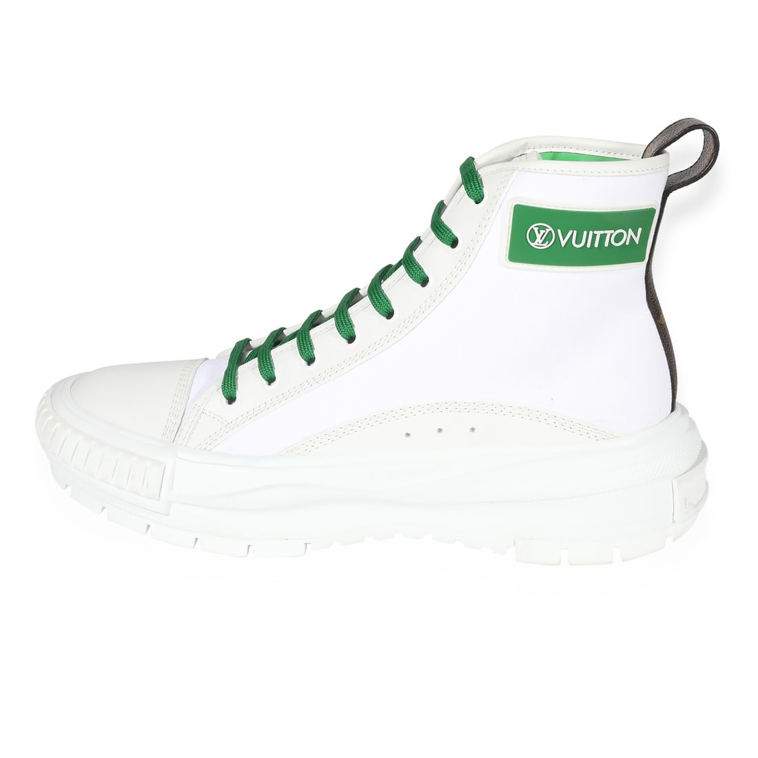 Louis Vuitton Squad Sneaker Boot Women's 34.5 White Green Lifestyle: Louis Vuitton Squad Sneaker Boot Women's 34.5 White Green Lifestyle Elevate your footwear collection with the Louis Vuitton Squad Sneaker Boot in striking White and Green. Designed for women's lifesty
