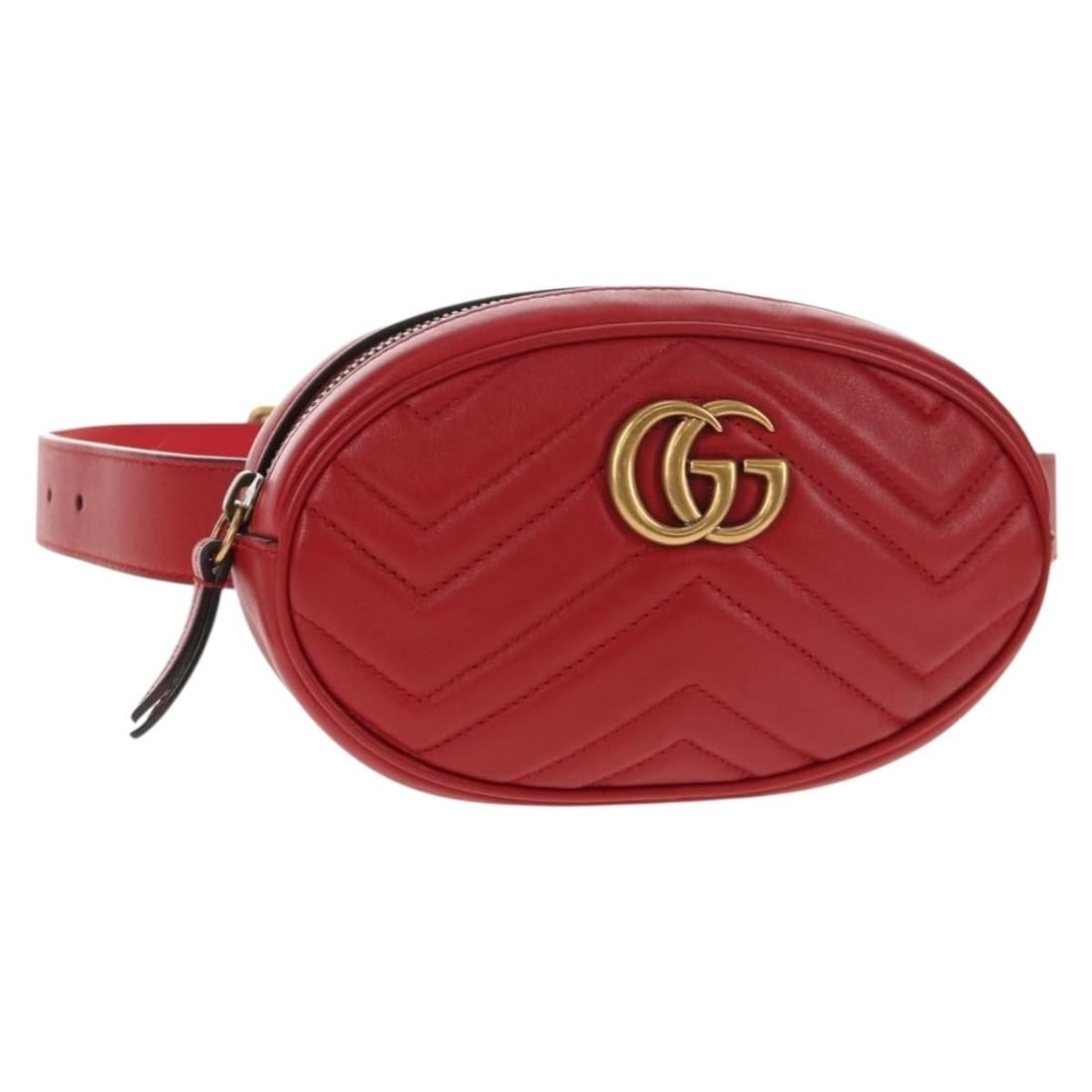 GUCCI GG Marmont Leather Waist Bag Red Gold 476434 Authentic (1 of 18)