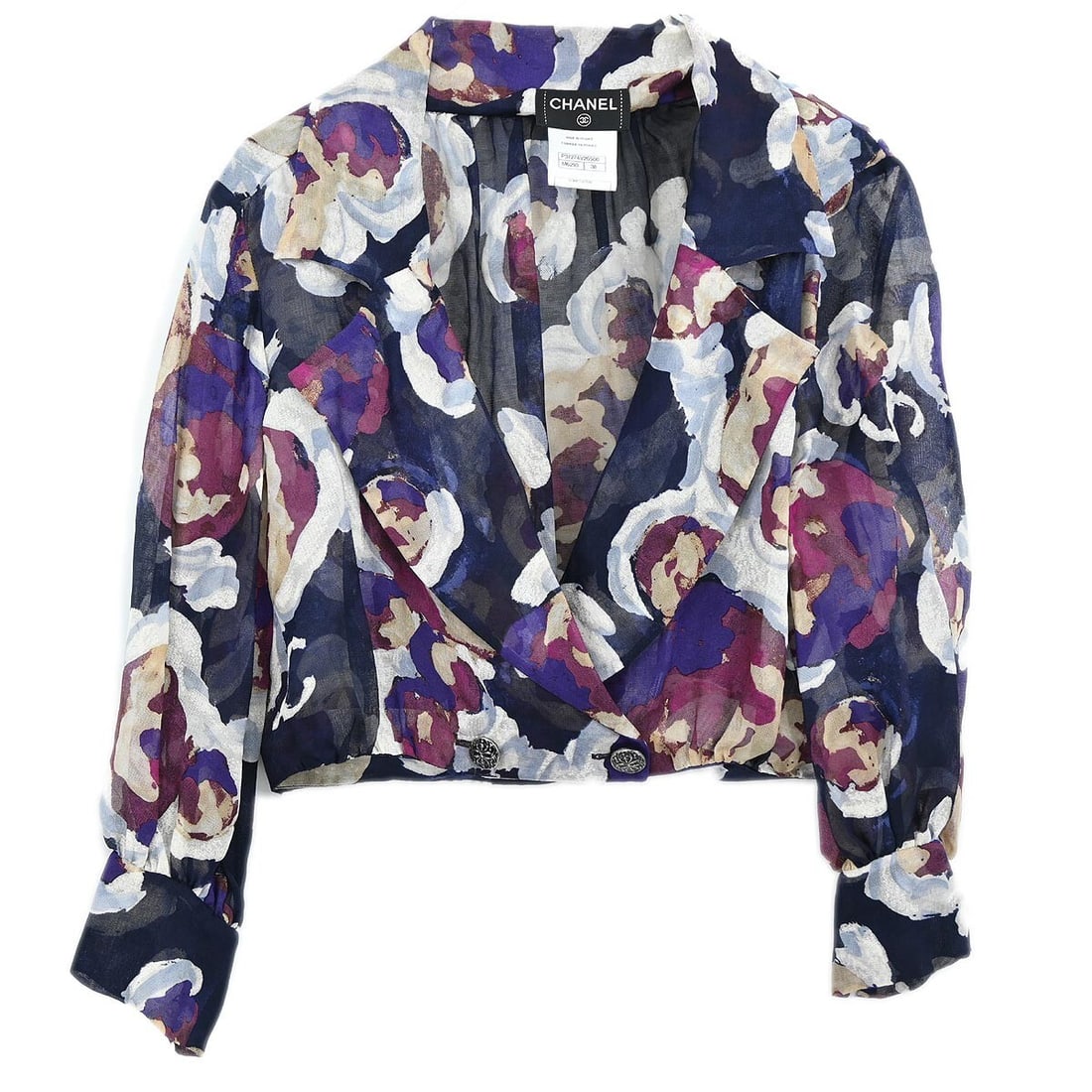 Chanel Vintage Navy Silk Blouse Shirt P37274V26500 Size 38 (1 of 10)