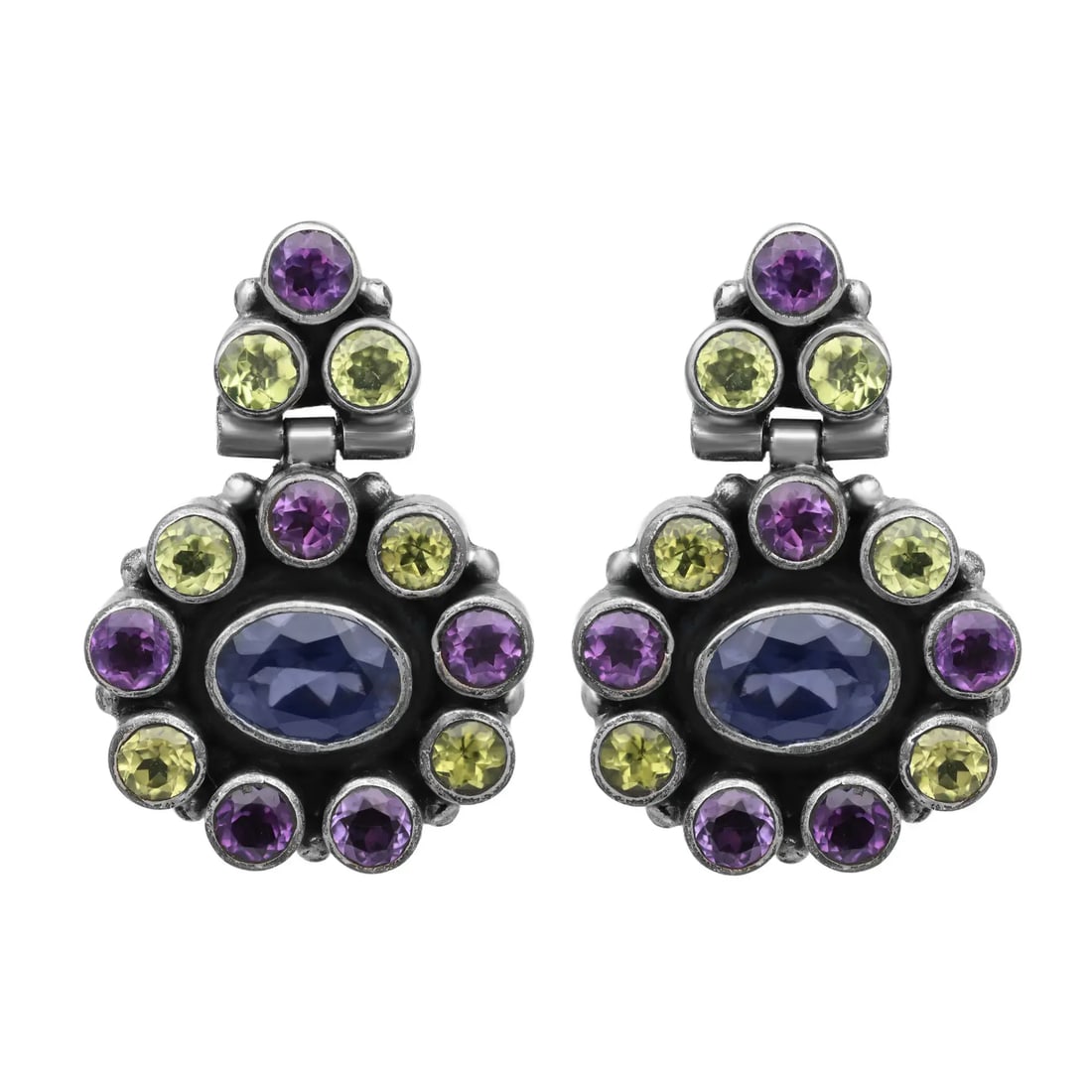 Rachel Koen Multicolor Iolite Peridot Amethyst Drop Earrings 925 Silver (1 of 4)