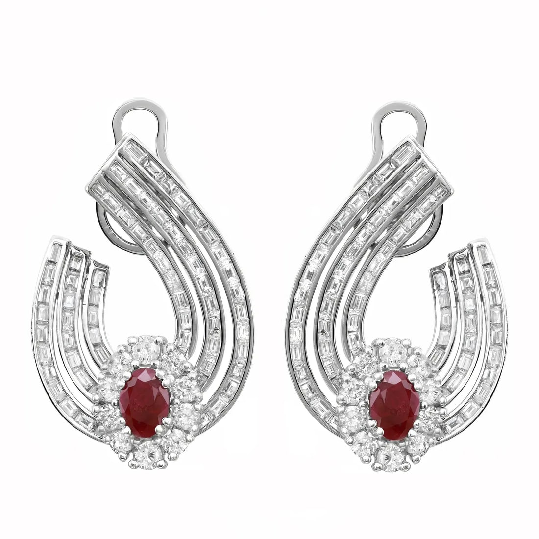 Rachel Koen 14K White Gold Ruby Diamond Hoop Earrings 1.95Ctw 5.75Ctw (1 of 4)