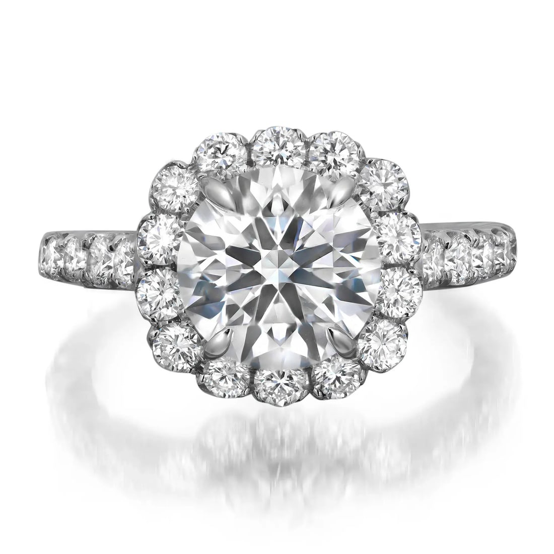 Rachel Koen 18K White Gold Lab Grown Diamond Halo Engagement Ring 3.41Cttw: Rachel Koen 18K White Gold Lab Grown Diamond Halo Engagement Ring 3.41Cttw This exquisite Round Cut Lab Grown Diamond Halo Engagement Ring is crafted in 18K White Gold, showcasing a stunning center st