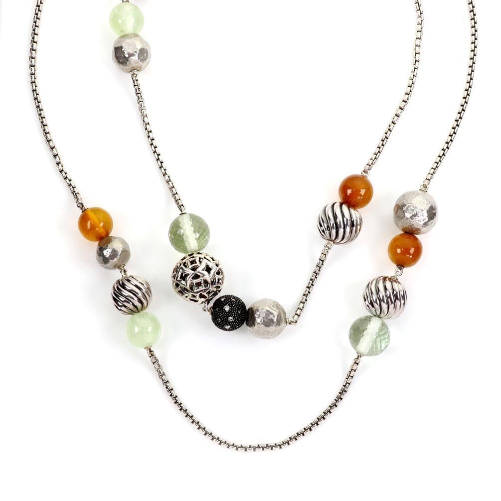 David Yurman Elements Necklace 41" Sterling Silver Beads Multicolor Gems: David Yurman Elements Necklace 41" Sterling Silver Beads Multicolor Gems Discover the elegance of this authentic David Yurman necklace from the ELEMENTS collection. This exquisite piece features a lon