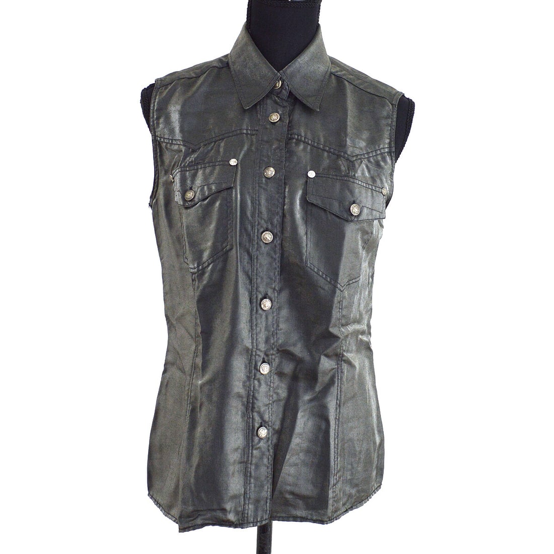 Gianni Versace Gray Sleeveless Button Vest Jacket #S (1 of 11)