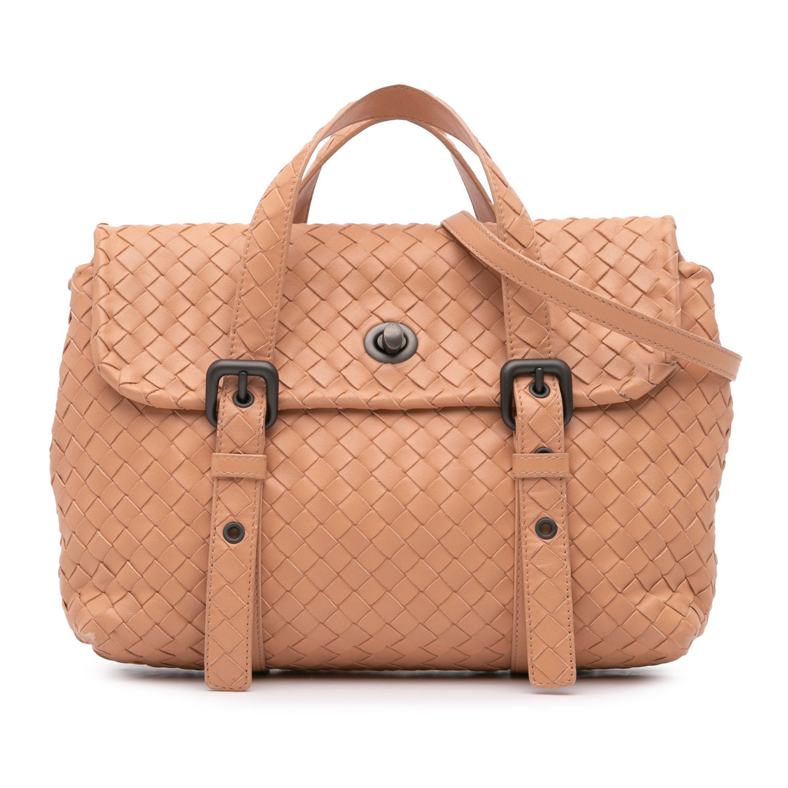 Bottega Veneta Intrecciato Flap Satchel Brown Leather Bag (1 of 12)