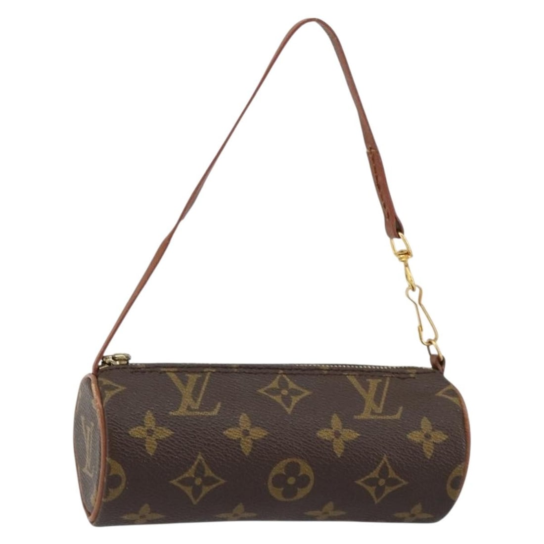 Papillon Pochette Clutch by Louis Vuitton in Brown: Papillon Pochette Clutch by Louis Vuitton in Brown This pre-owned Louis Vuitton Papillon Pochette is a brown clutch and pouch designed for women. It is in good condition with visible signs of use, inc