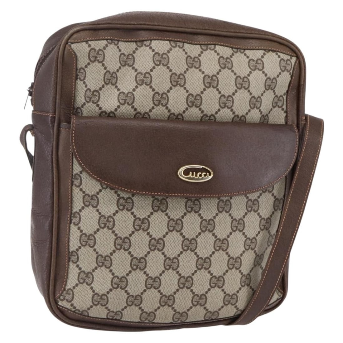 GG Supreme Beige Shoulder Bag by Gucci: GG Supreme Beige Shoulder Bag by Gucci This pre-owned Gucci GG Supreme shoulder bag features a beige color and is designed for female use. It shows signs of prior use, including surface rubbing, stain