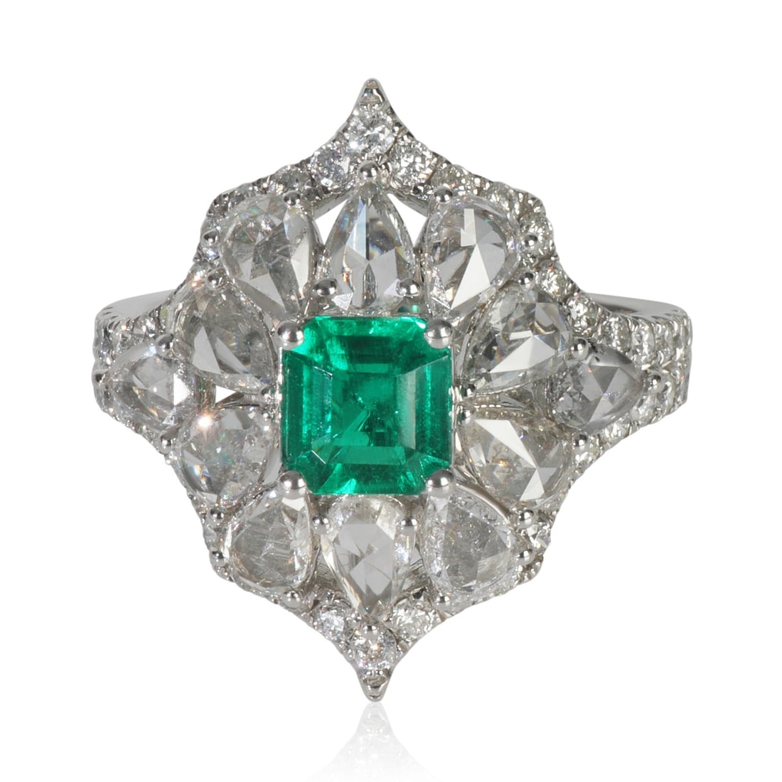 18K White Gold Emerald Diamond Cocktail Ring 2.28 Cts VS1 (1 of 4)