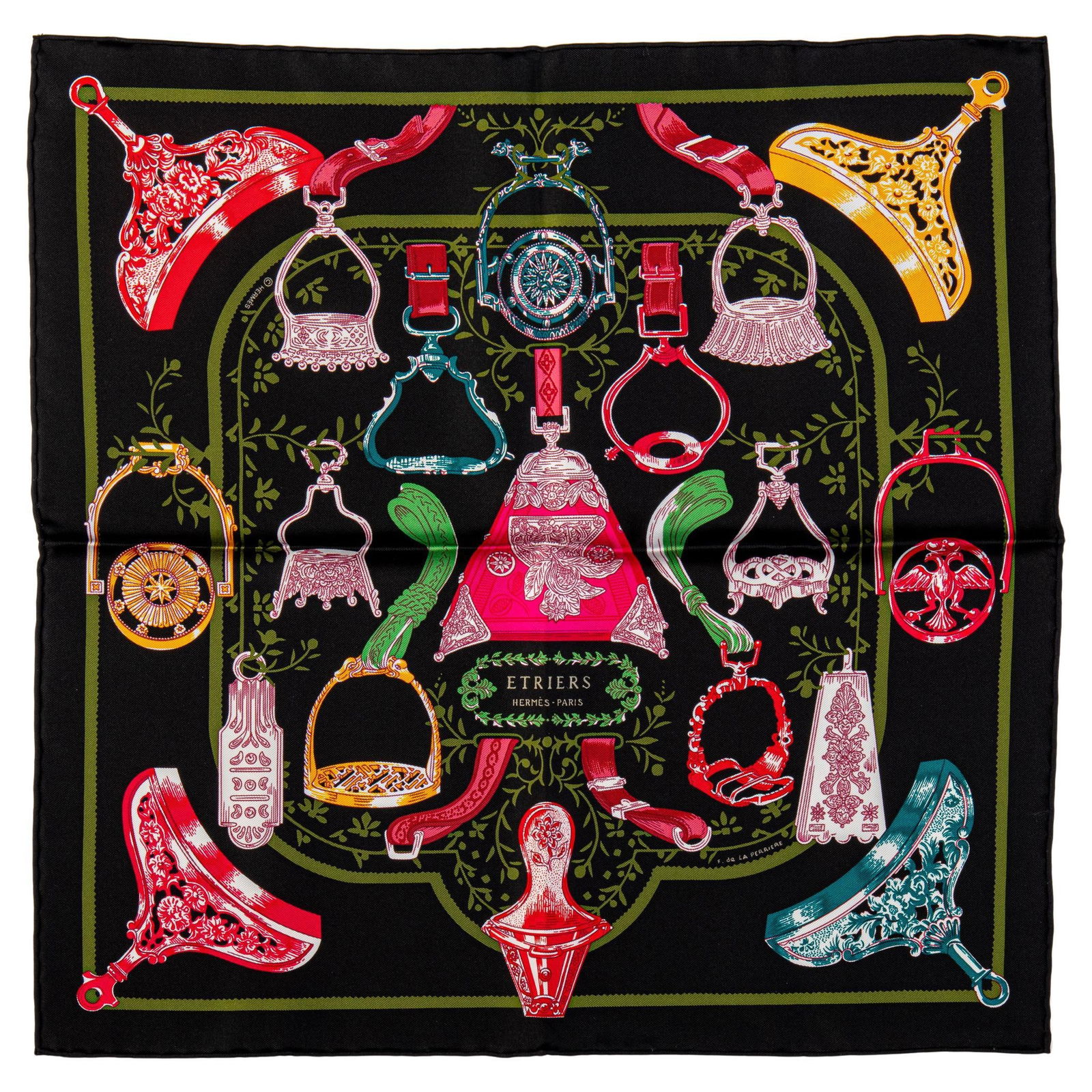 Hermes Etriers Remix Black Silk Gavroche NIB 17x17 in: Hermes Etriers Remix Black Silk Gavroche NIB 17x17 in Discover the elegance of this Hermes Etriers Remix Gavroche in a timeless black silk. This exquisite piece features a square shape with dimensions