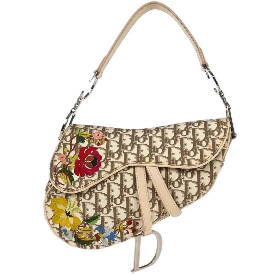 Dior Off-white Embroidered Trotter Saddle Handbag 01RU1024 Canvas (1 of 10)