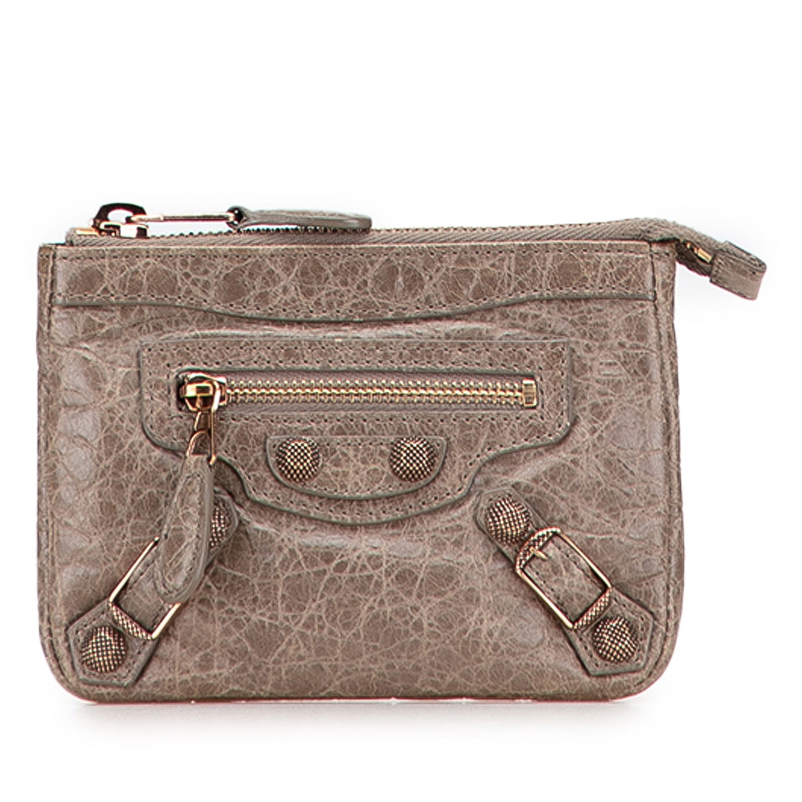 Balenciaga Lambskin Motocross Giant 12 Coin Purse Brown: Balenciaga Lambskin Motocross Giant 12 Coin Purse Brown This Balenciaga Lambskin Motocross Giant 12 Porte Monnaie Zip Coin Purse showcases a luxurious lambskin leather construction, accented with stud