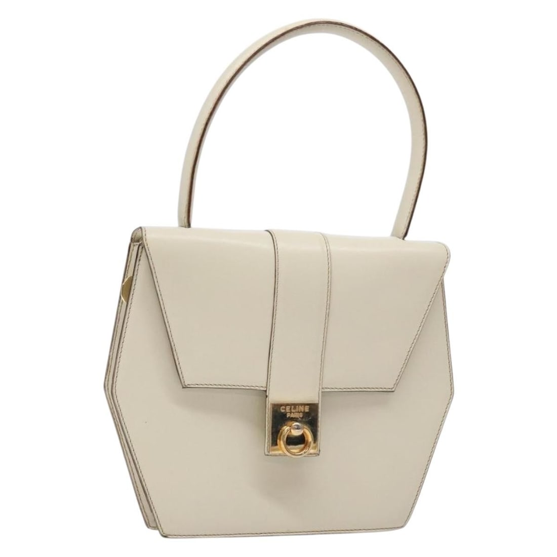 Authentic CELINE White Leather Hand Bag with Gold Accents (1 of 18)