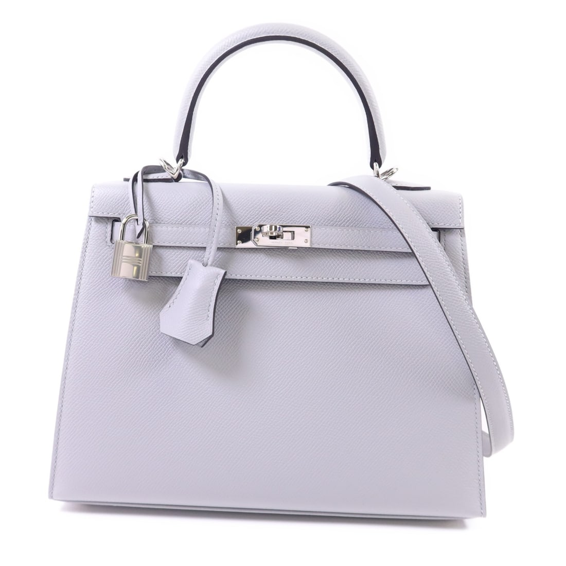 Bleu Glacier Epsom Leather Kelly 25 Shoulder Bag by Hermes: Bleu Glacier Epsom Leather Kelly 25 Shoulder Bag by Hermes This Hermes Kelly 25 is a 2-way shoulder bag crafted from Epsom calfskin leather in Bleu Glacier. Featuring a structured silhouette, it offer