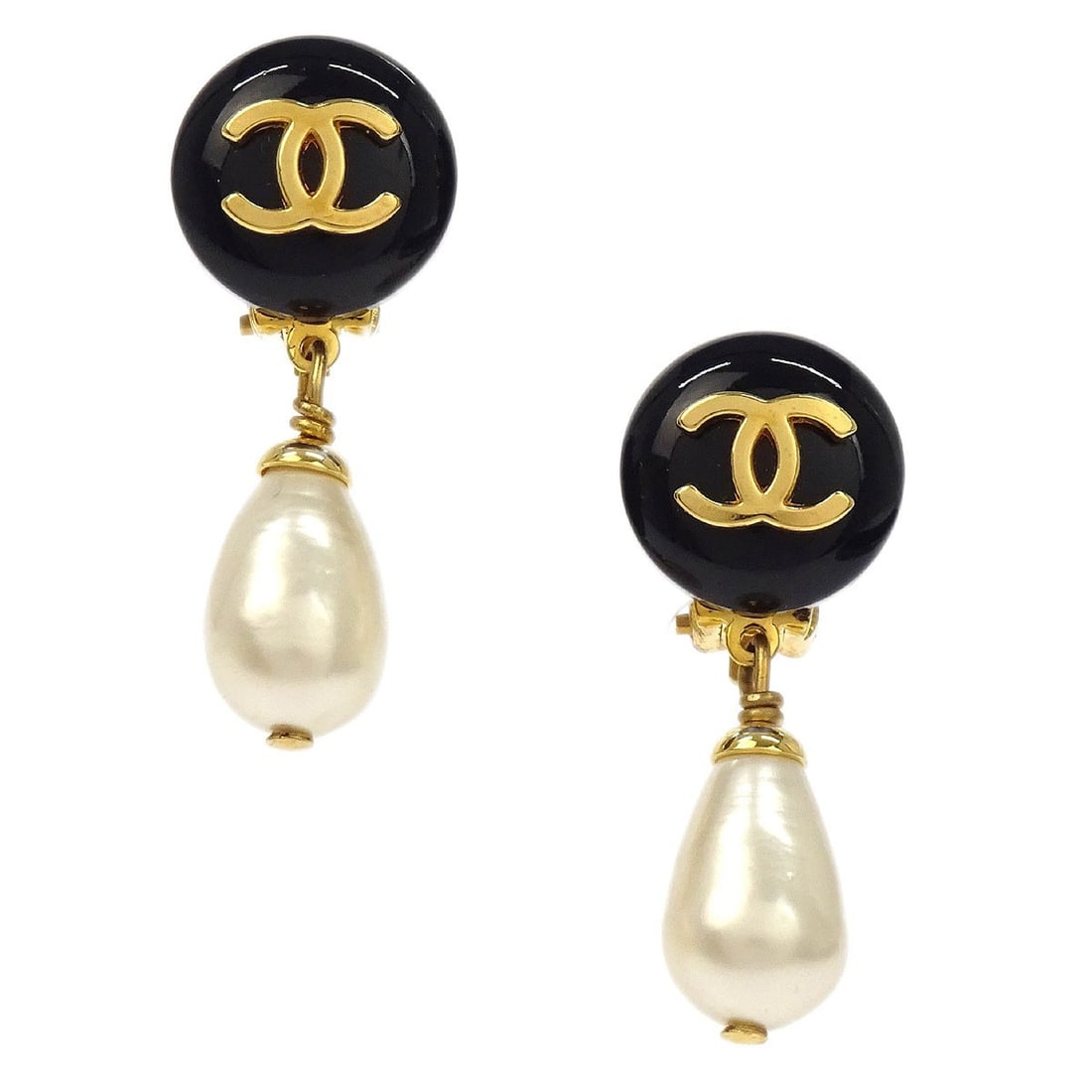 Chanel 95A Black Clip-On Earrings with Artificial Pearls (1 of 4)
