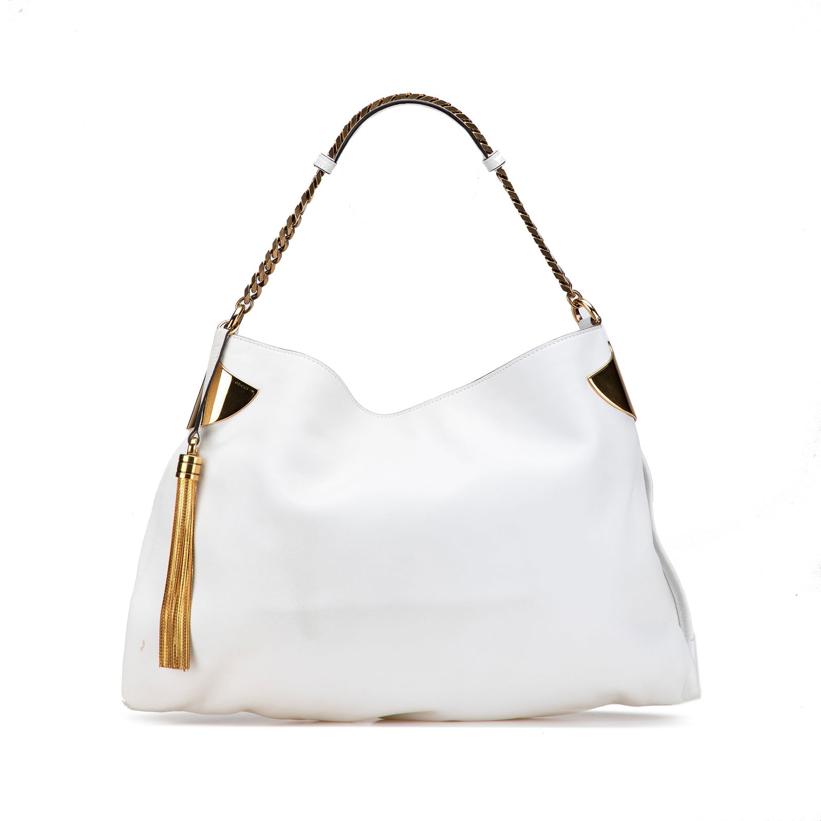 Gucci White Leather 1970 Hobo Bag with Tassel and Chain Strap (1 of 11)