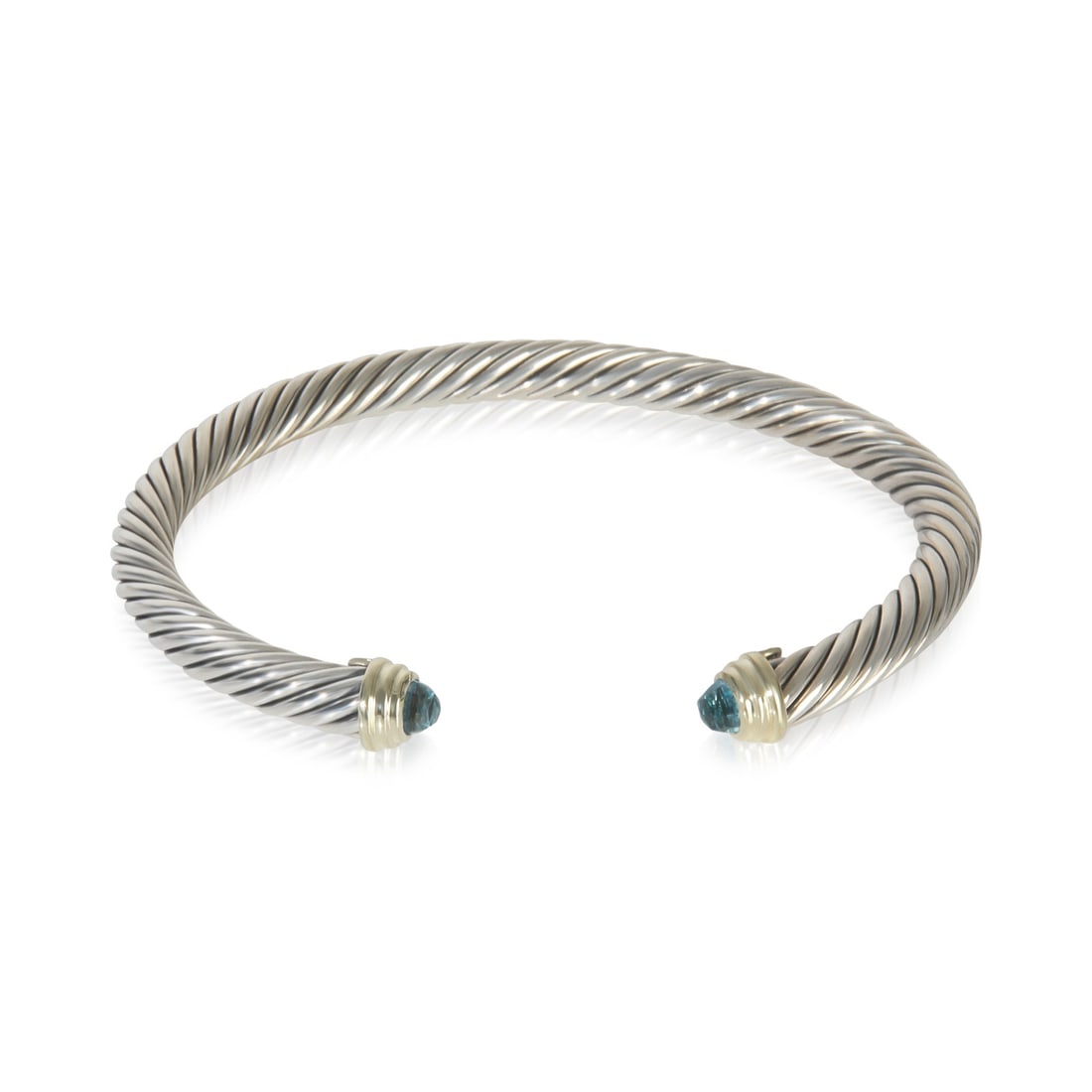 5mm Cable Classic Bracelet with Blue Topaz in Yellow Gold and Sterling Silver (1 of 5)