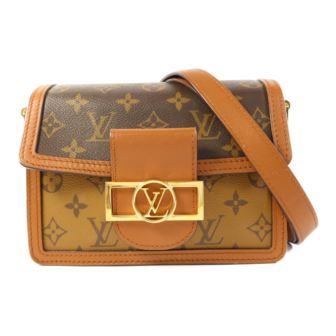 LOUIS VUITTON Mini Dauphine Shoulder Bag M45959 Monogram Reverse Brown: LOUIS VUITTON Mini Dauphine Shoulder Bag M45959 Monogram Reverse Brown Introducing the Louis Vuitton Mini Dauphine Shoulder Bag, a stylish accessory perfect for any occasion. Crafted from durable PVC