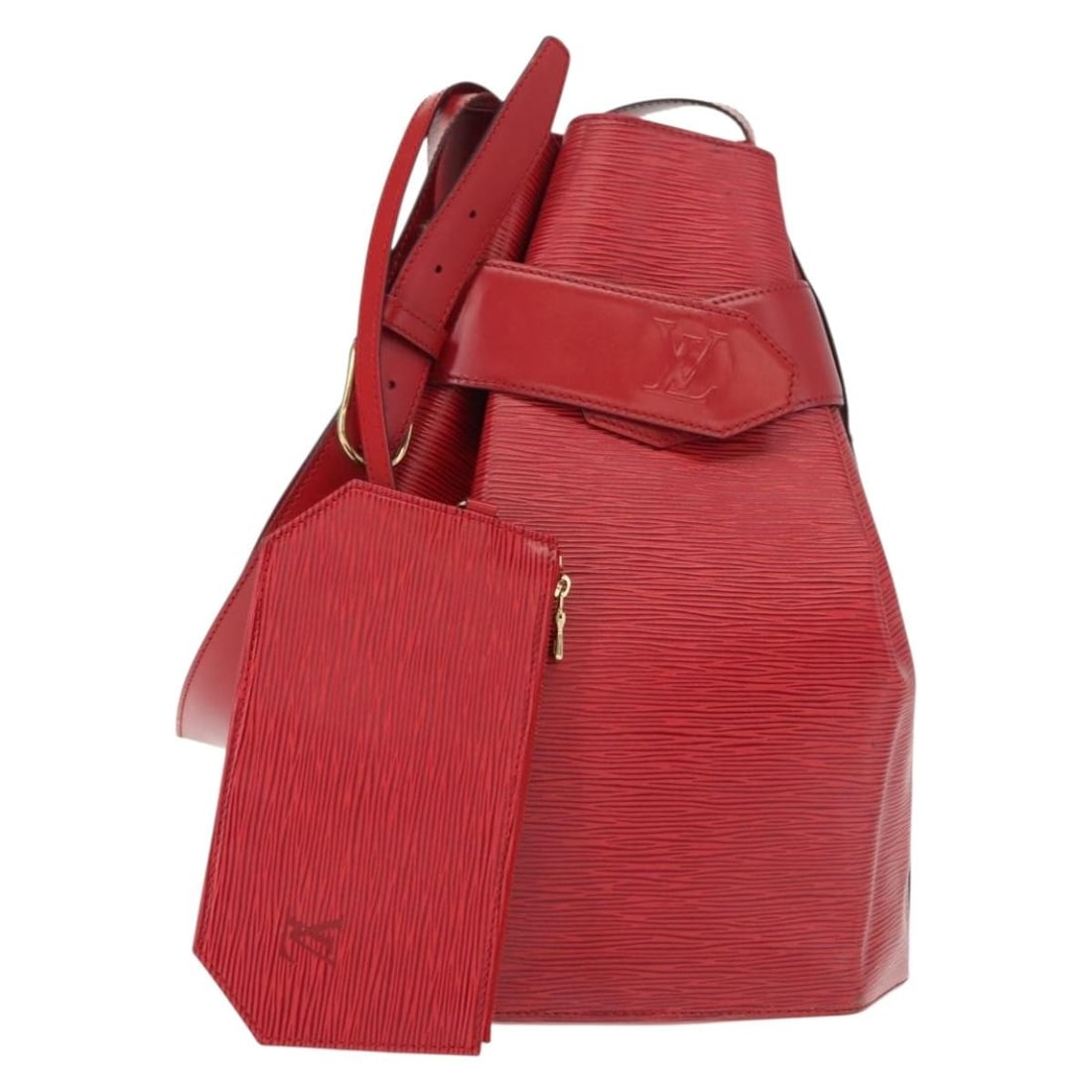 Red Epi Sac d'Epaule GM Shoulder Bag by Louis Vuitton: Red Epi Sac d'Epaule GM Shoulder Bag by Louis Vuitton This pre-owned Louis Vuitton Epi Sac d'Epaule GM shoulder bag comes in a red color and is designed for women. The bag shows signs of use, includin