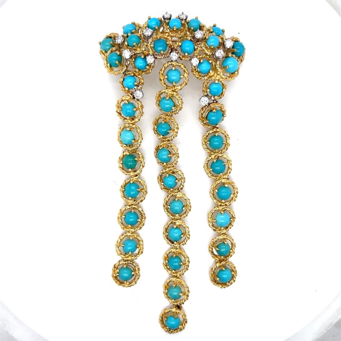 18K Gold Brooch with Turquoise and Diamonds Circa 1960s (1 of 3)