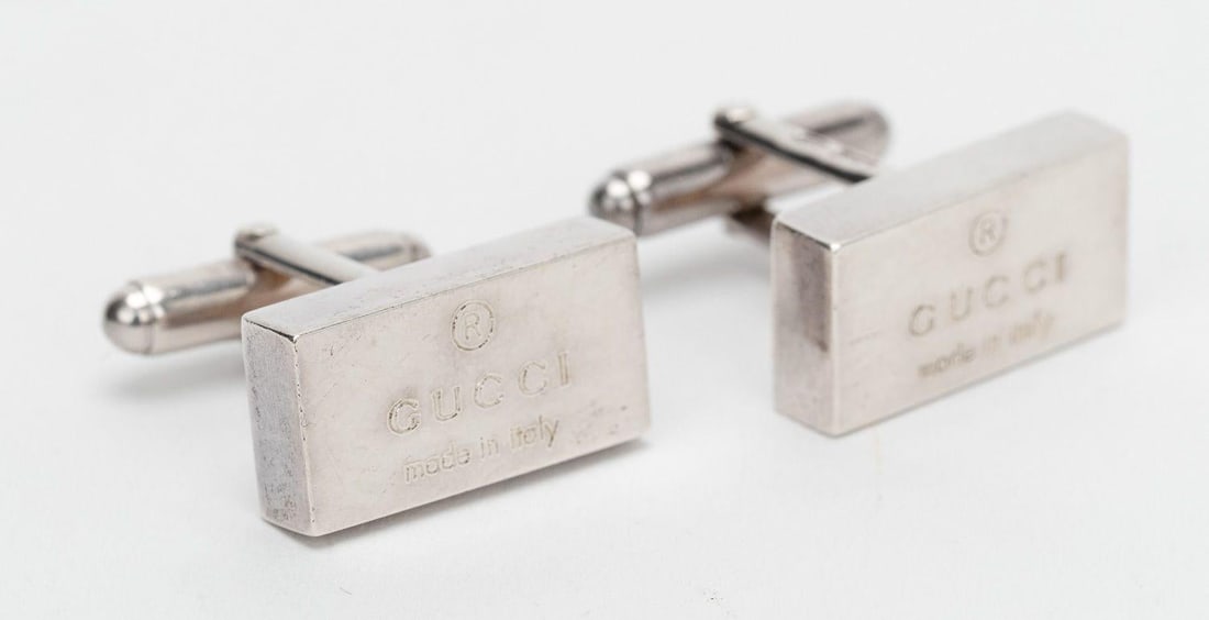 Gucci Sterling Silver Rectangular Logo Cufflinks 2010 - 2