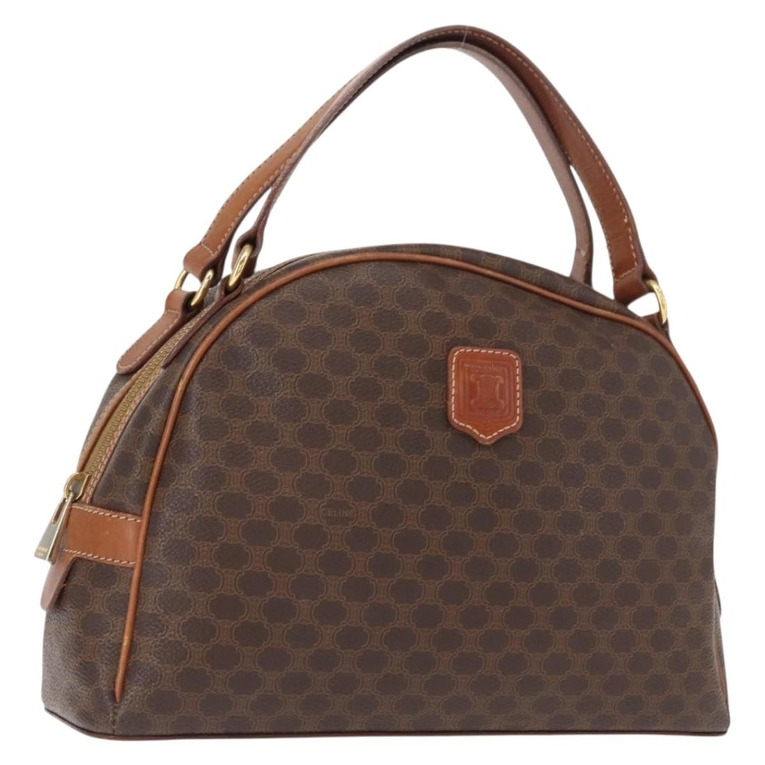 Pre-owned Celine Macadam Brown Vintage Handbag: Pre-owned Celine Macadam Brown Vintage Handbag This pre-owned Celine Macadam handbag features a brown exterior and is designed for female use. The bag shows signs of use, including surface deformation