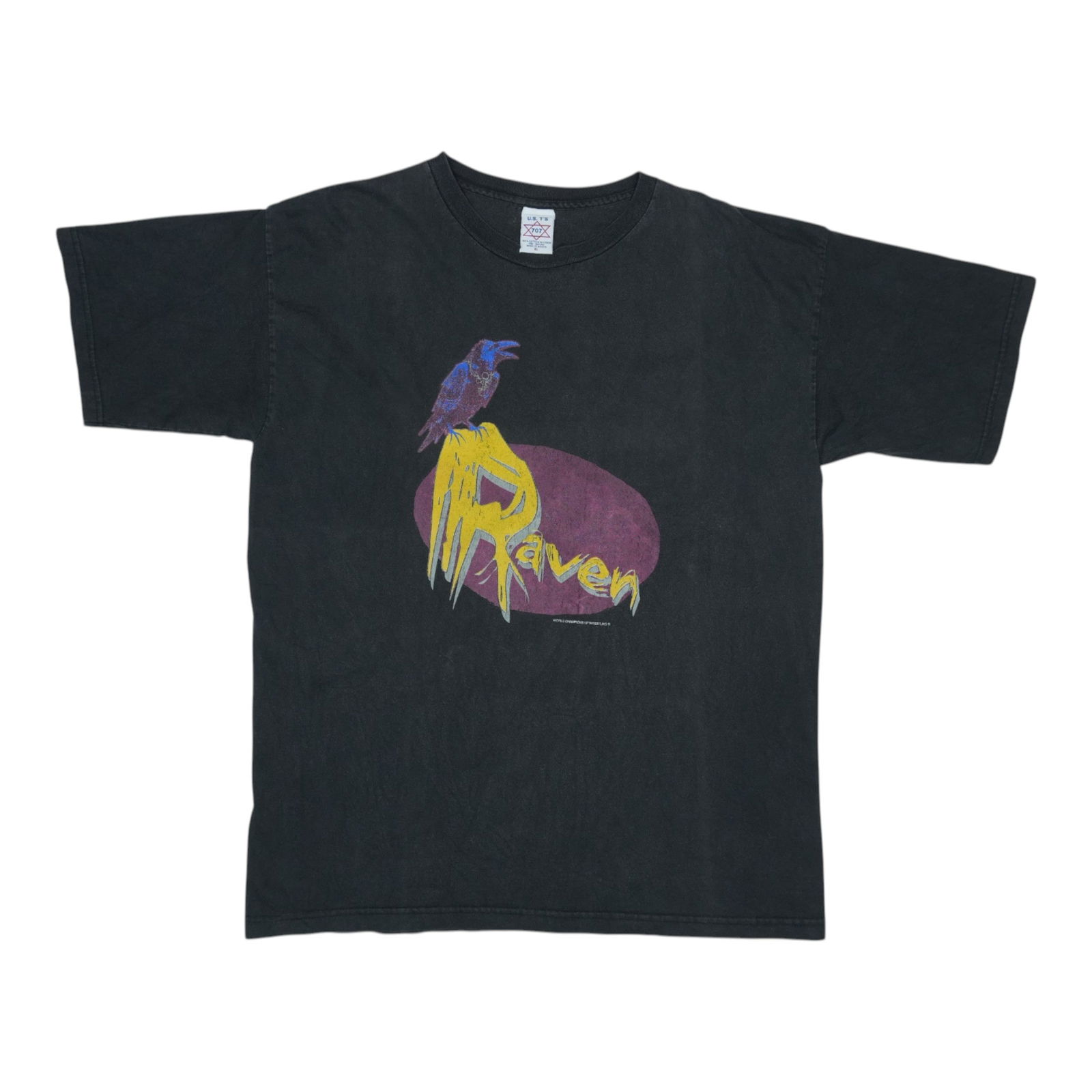 Vintage 1990s Raven WCW Wrestling Shirt Black Cotton: Vintage 1990s Raven WCW Wrestling Shirt Black Cotton This original vintage 1990s Raven WCW Wrestling Shirt is a must-have for fans of wrestling memorabilia. This true vintage piece features striking f