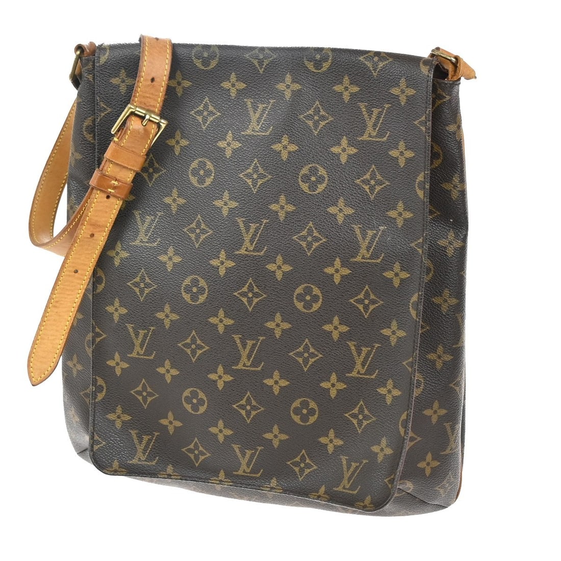 Musette Shoulder Bag in Brown Canvas by Louis Vuitton: Musette Shoulder Bag in Brown Canvas by Louis Vuitton This Louis Vuitton Musette shoulder bag features a brown exterior and is designed for female use. The pre-owned bag shows signs of overall use, in