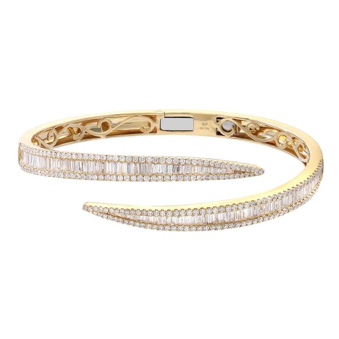 Rachel Koen 18K Yellow Gold Diamond Bangle Bracelet 3.76Cttw Engraved Stackable: Rachel Koen 18K Yellow Gold Diamond Bangle Bracelet 3.76Cttw Engraved Stackable This exquisite bangle bracelet combines classic elegance with modern flair. Crafted from 18K yellow gold, it features a