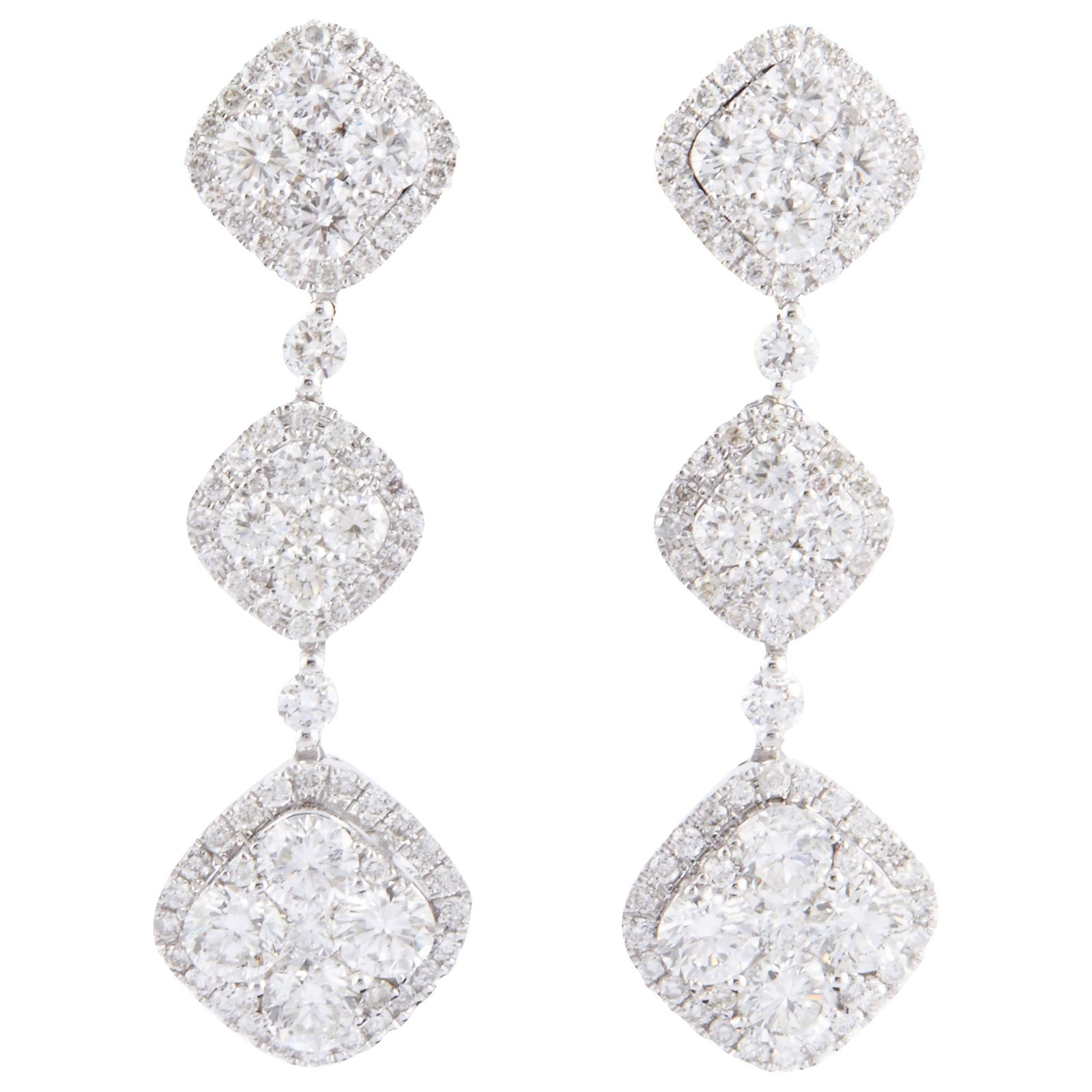 18k White Gold Contemporary Diamond Drop Earrings 2.60 Carats (1 of 4)