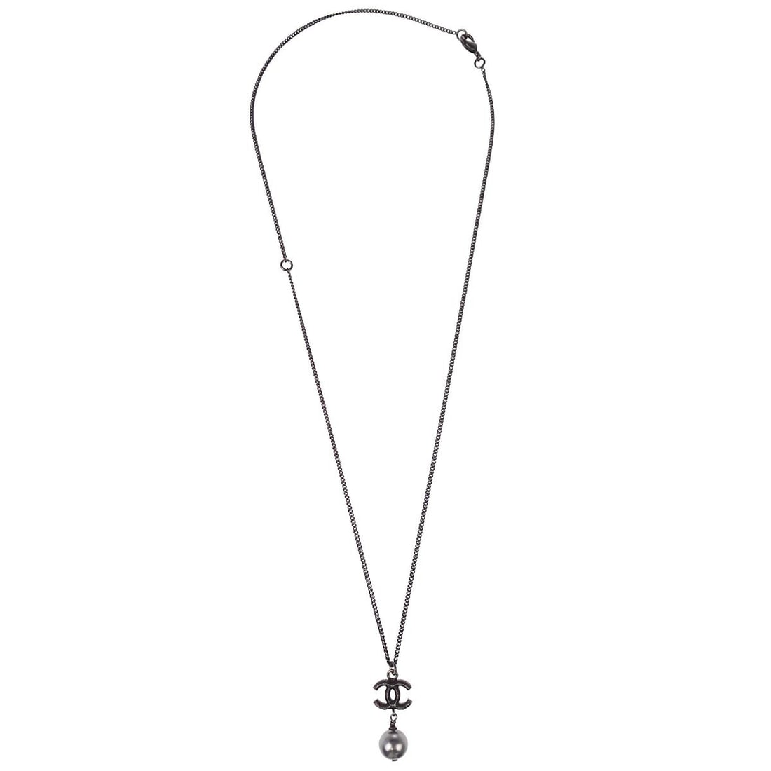 Vintage Chanel Black CC Logo Pendant Necklace (1 of 2)